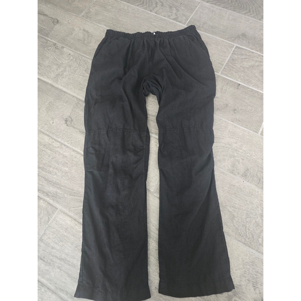 Sady‎ & Lu Women's Linen Pants Black Elastic Waist Casual Relaxed Medium Ankle